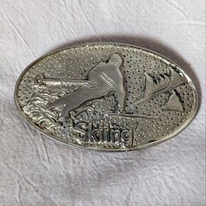 Vintage Solid Brass Skiing Belt Buckle